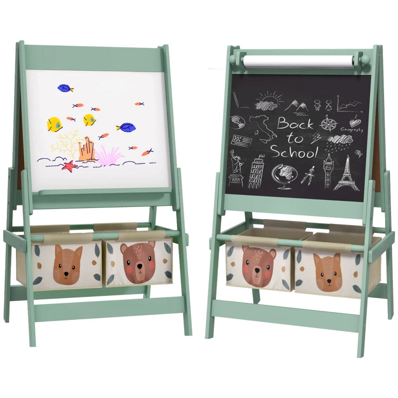 Kids Easel with Paper Roll, Blackboard and Whiteboard