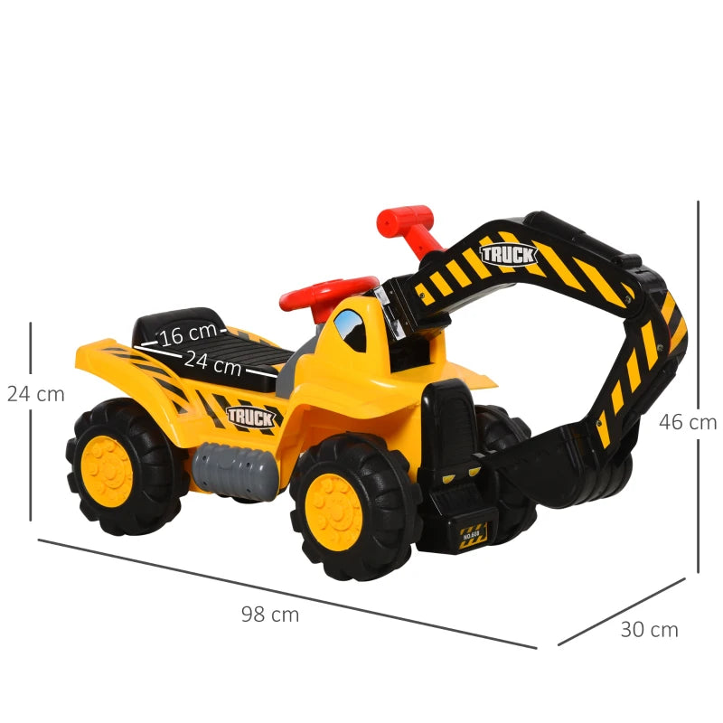 Kids Ride On Excavator Digger w/ Storage Basketball Net