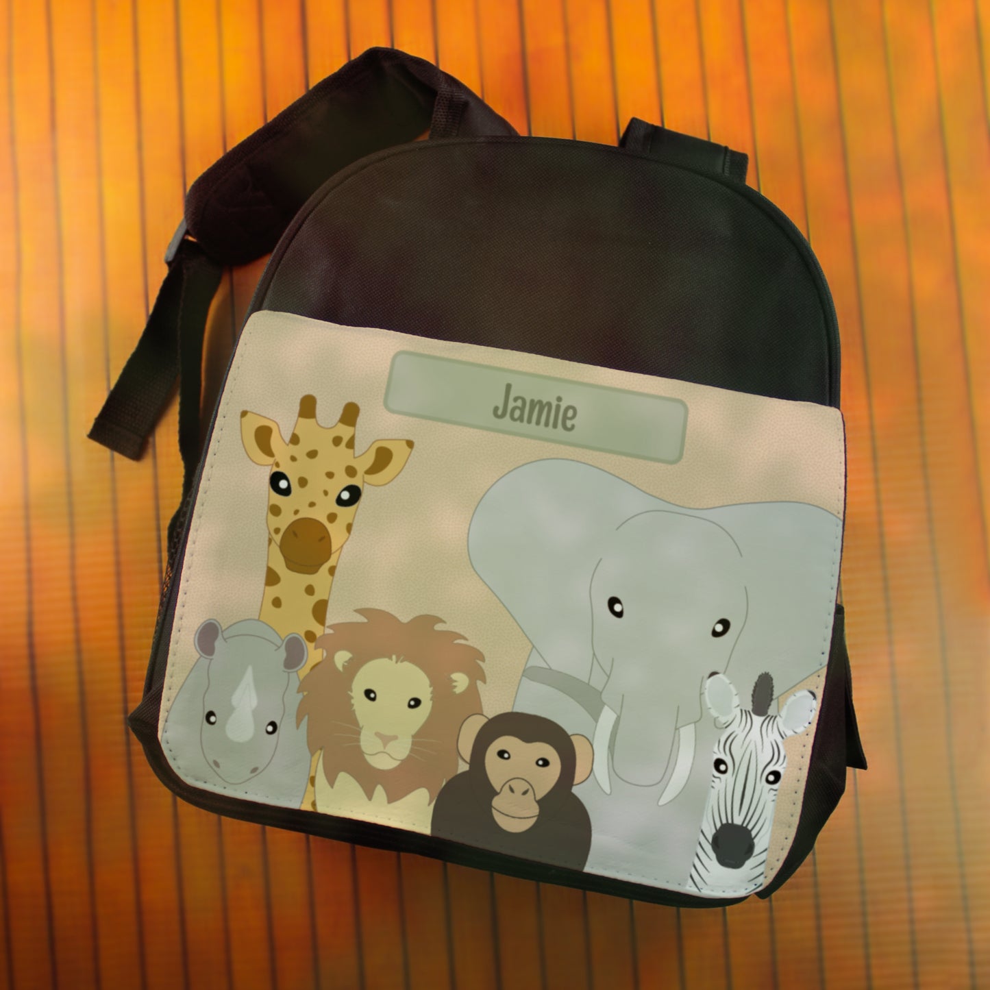 Printed Safari Kids Black Backpack