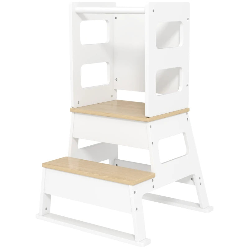 2-in-1 Toddler Tower with Chalkboard & Safety Rail