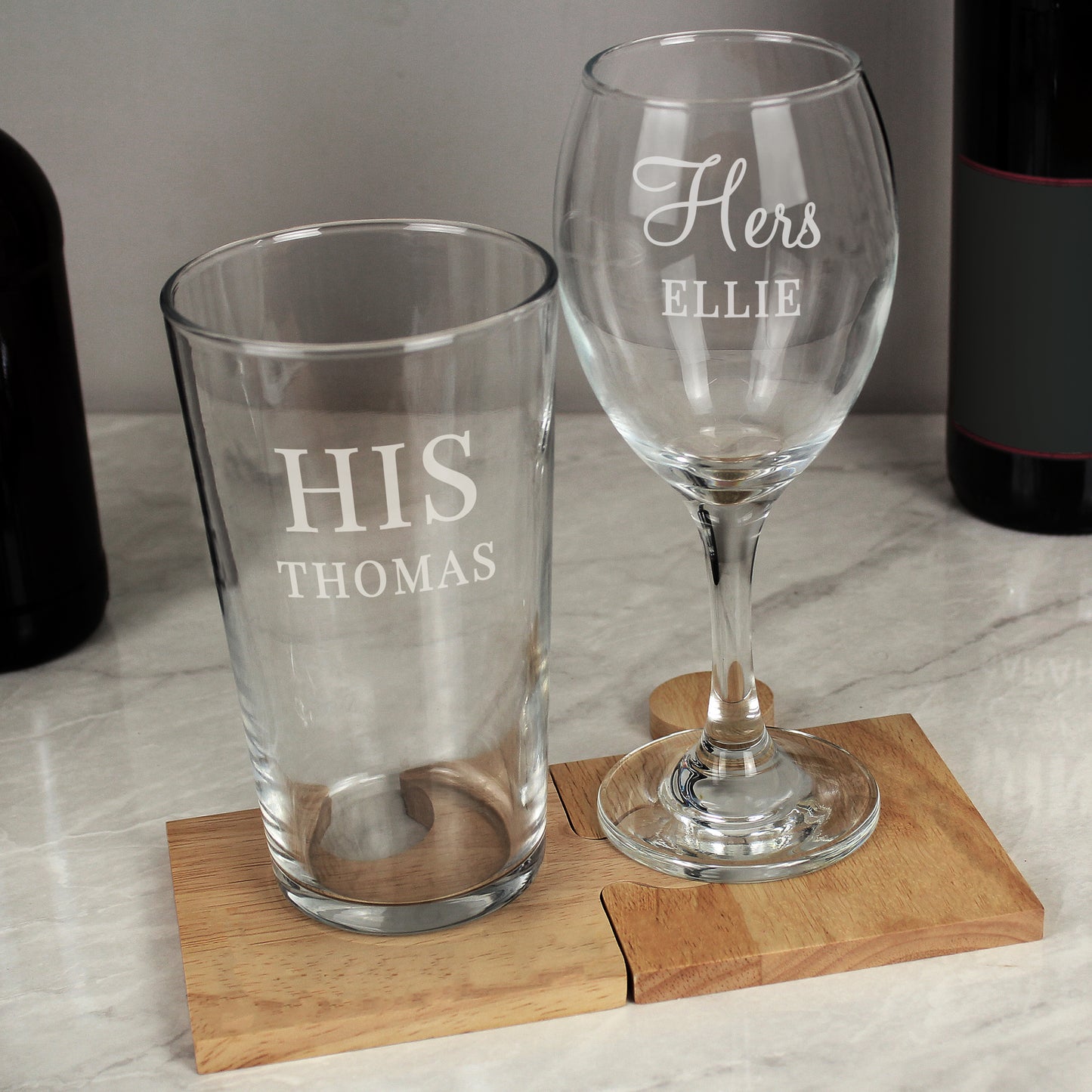 Personalised His & Her Pint and Wine Glass Set image 1