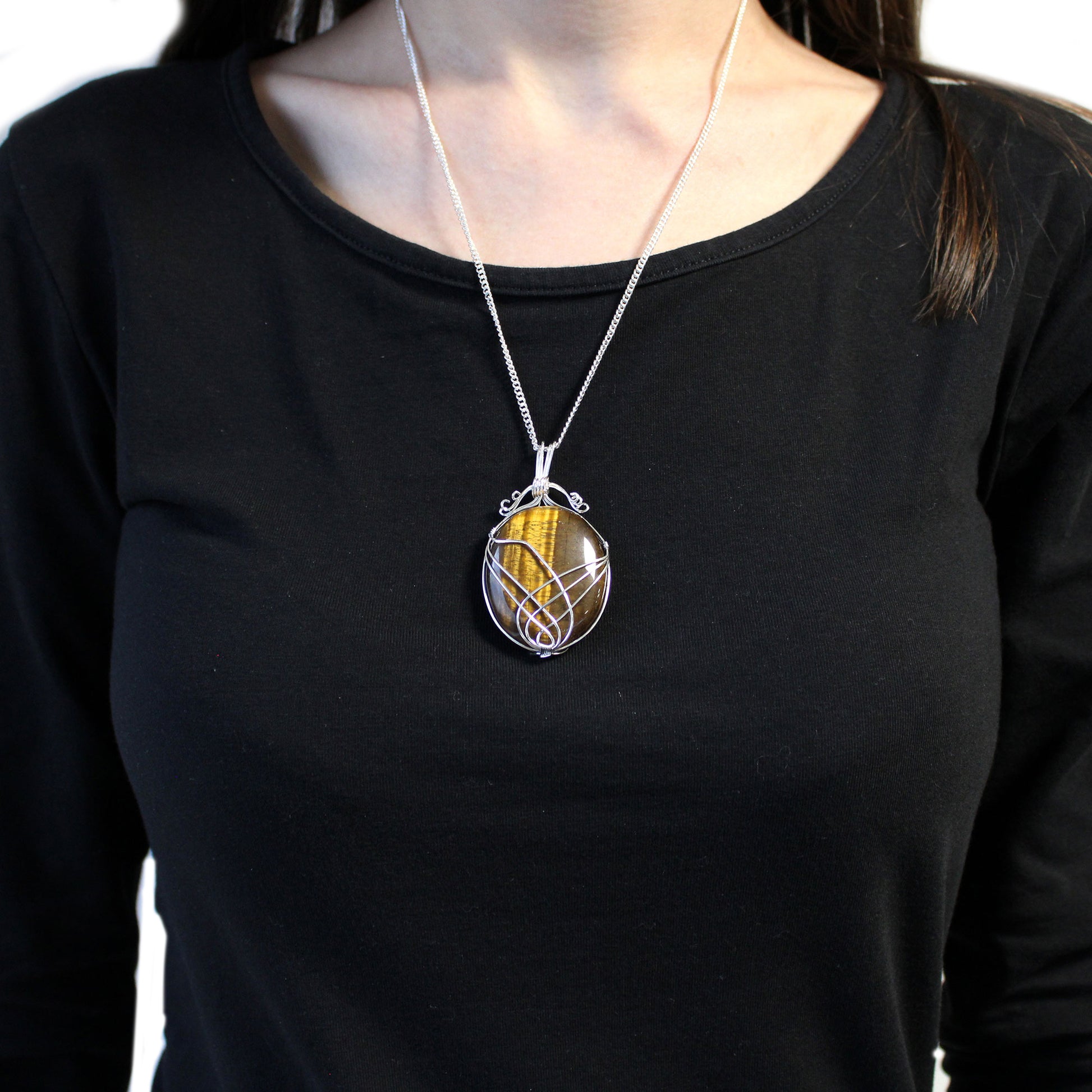 Swirl Wrapped Gemstone Necklace - Tiger Eye image 1