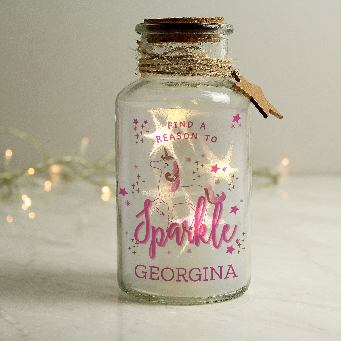 Personalised Unicorn LED Glass Jar image 1