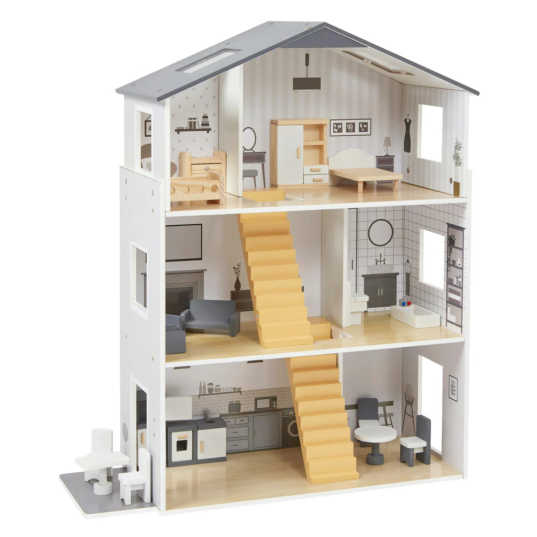 Contemporary Dolls House with 18 Handcrafted Wood Furniture Accessories image 1