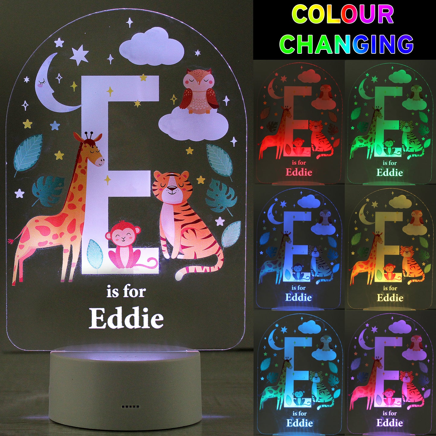 Personalised Animal Alphabet LED Colour Changing Night Light image 1