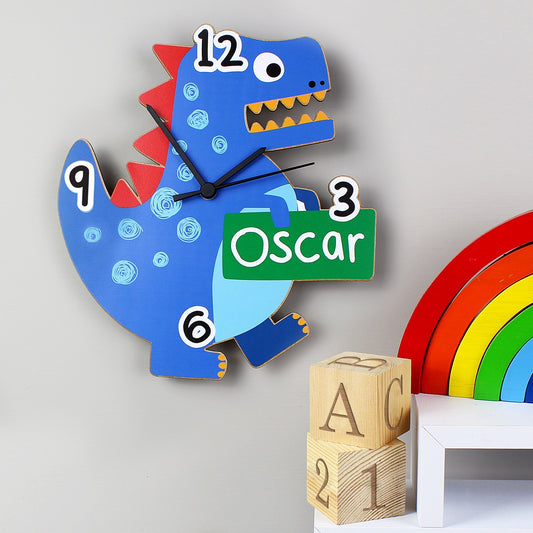 Personalised Dinosaur Shape Wooden Clock image 0