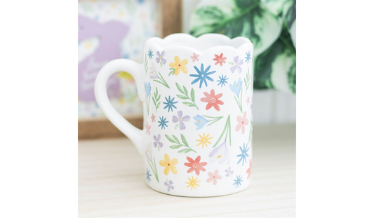 Spring Floral Print Scalloped Mug