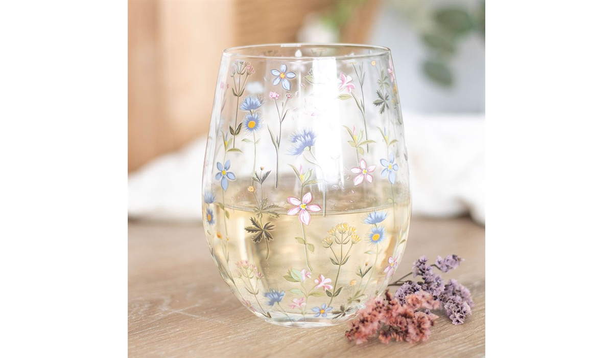 Floral Print Stemless Glass