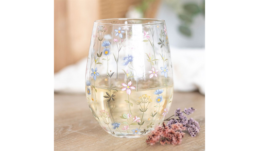 Floral Print Stemless Glass